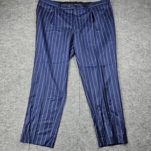 Indochino Pants Mens 42x30 Blue Pinstripe Wool Dress Flat Front Tailored Suit